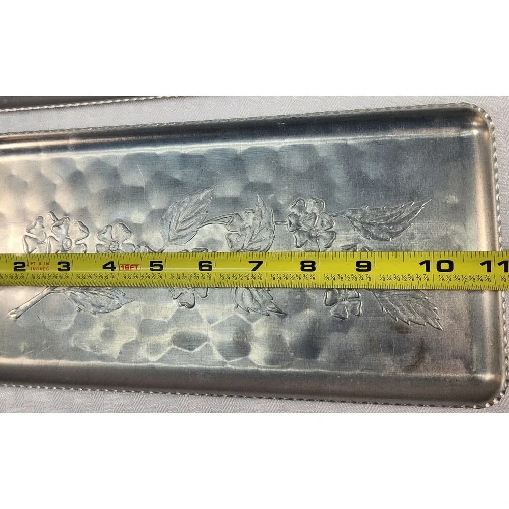 Aluminum Hand-wrought Trays VTG Embossed Floral Design Dogwood Flowers  1950s